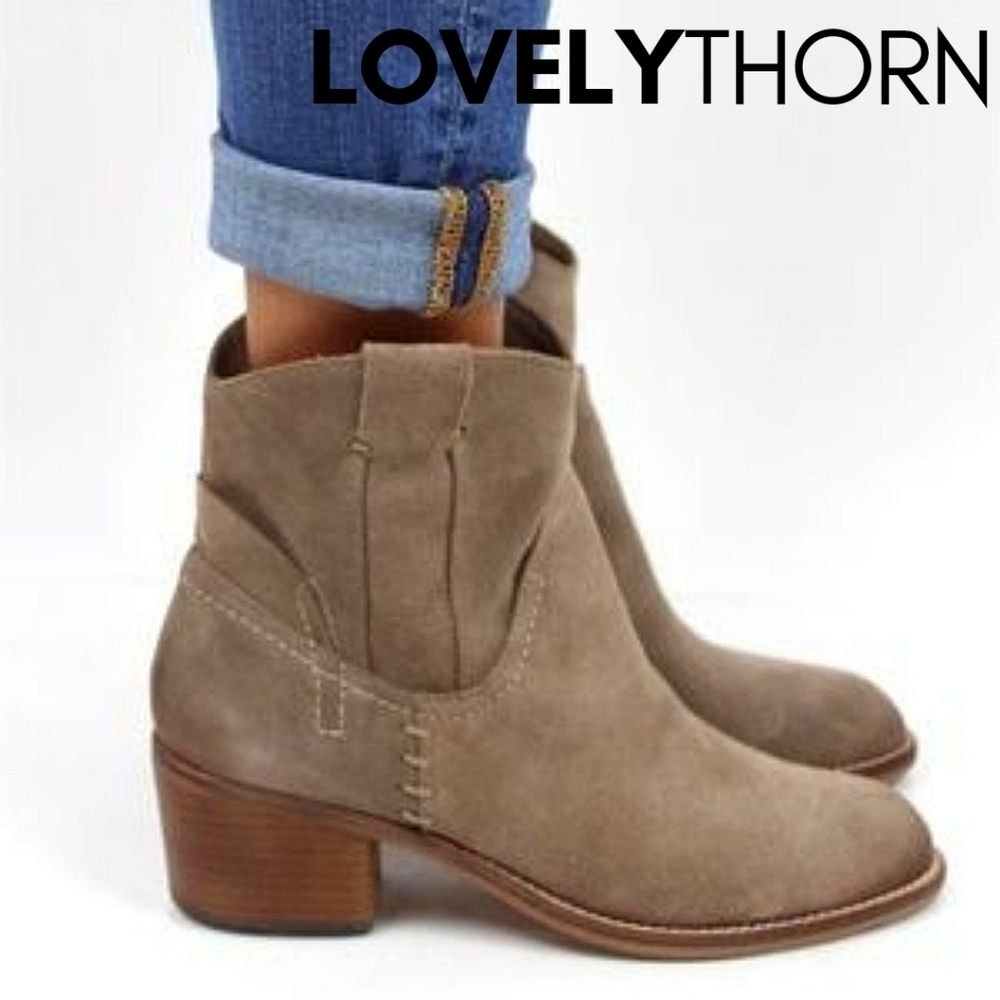 DOLCE VITA // graham tan suede slouchy heeled western short booties boots